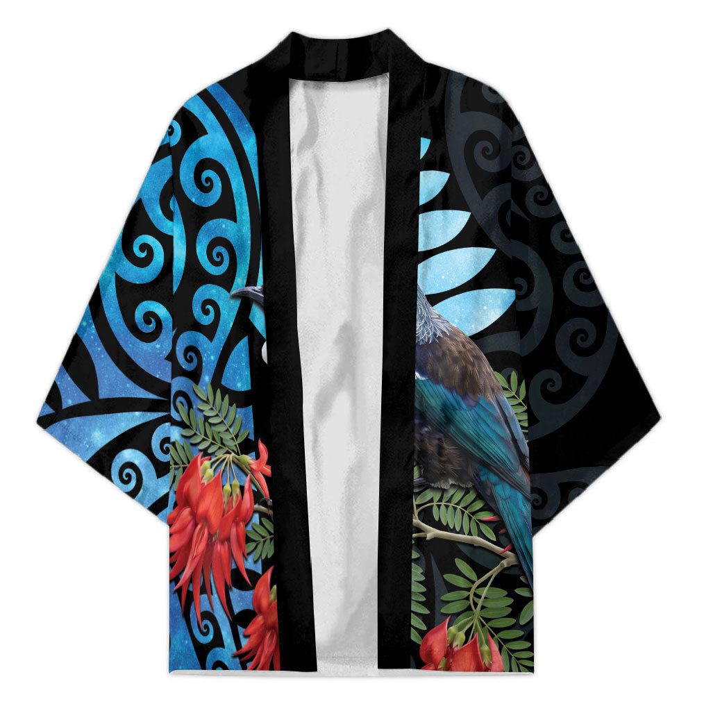 Tui Bird Kakabeak New Zealand Kimono Clianthus Galaxy Maori Koru Pattern