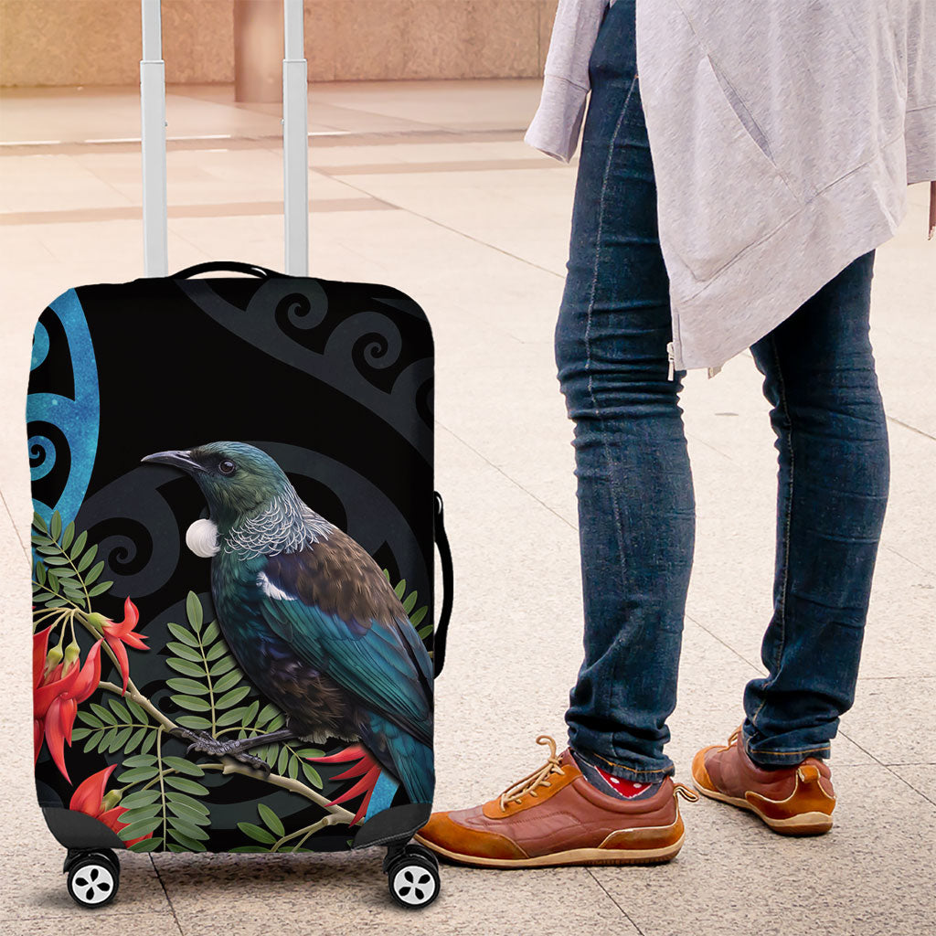 Tui Bird Kakabeak New Zealand Luggage Cover Clianthus Galaxy Maori Koru Pattern