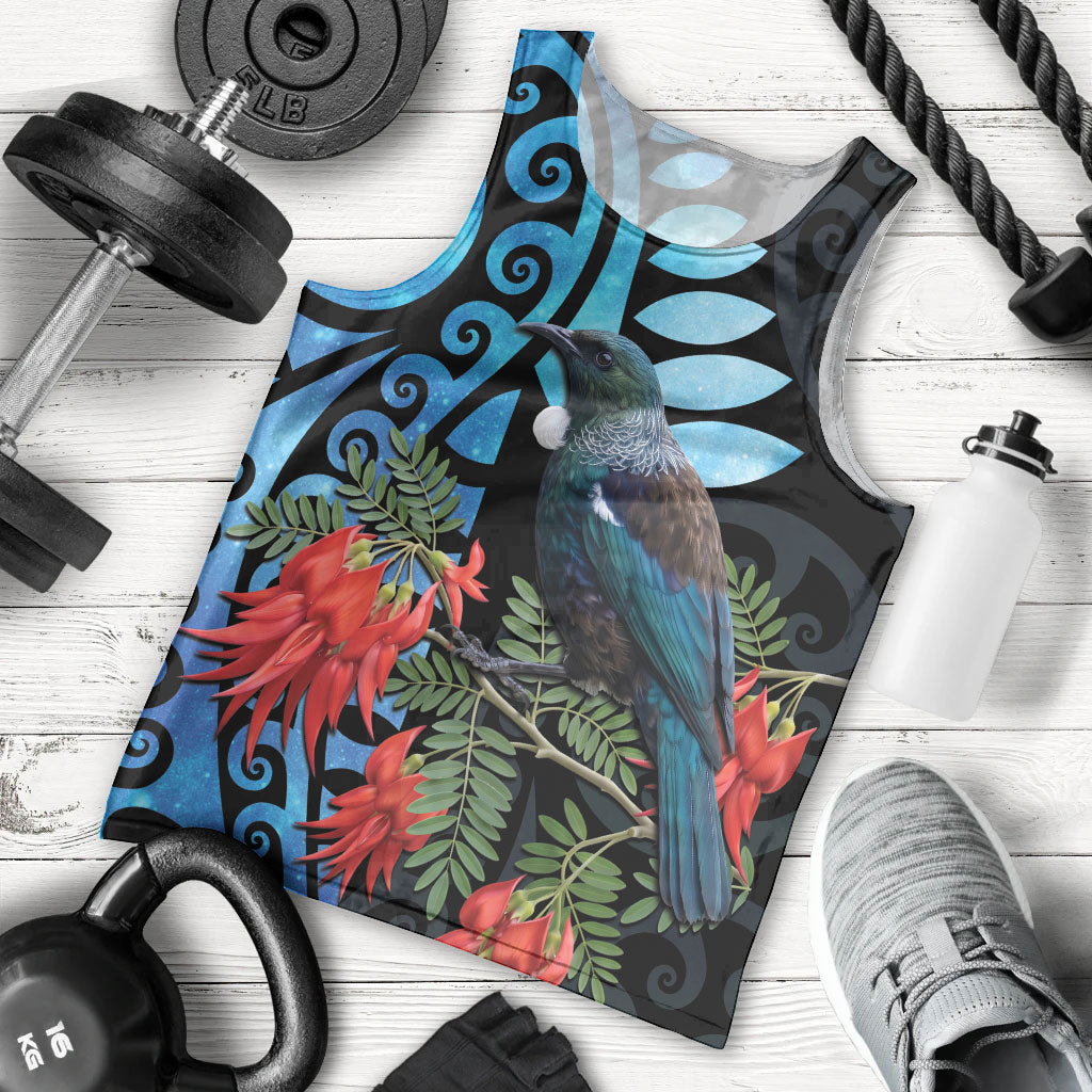 Tui Bird Kakabeak New Zealand Men Tank Top Clianthus Galaxy Maori Koru Pattern