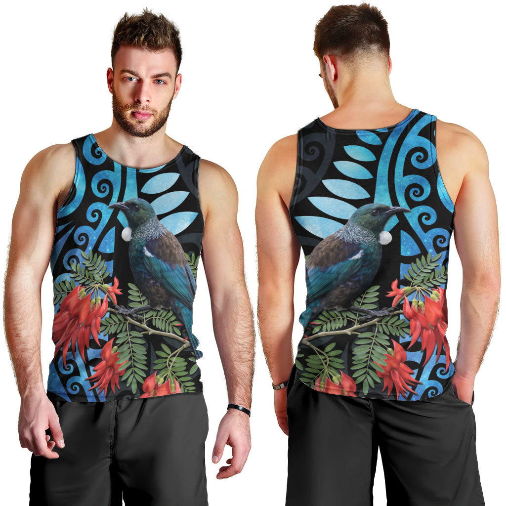 Tui Bird Kakabeak New Zealand Men Tank Top Clianthus Galaxy Maori Koru Pattern