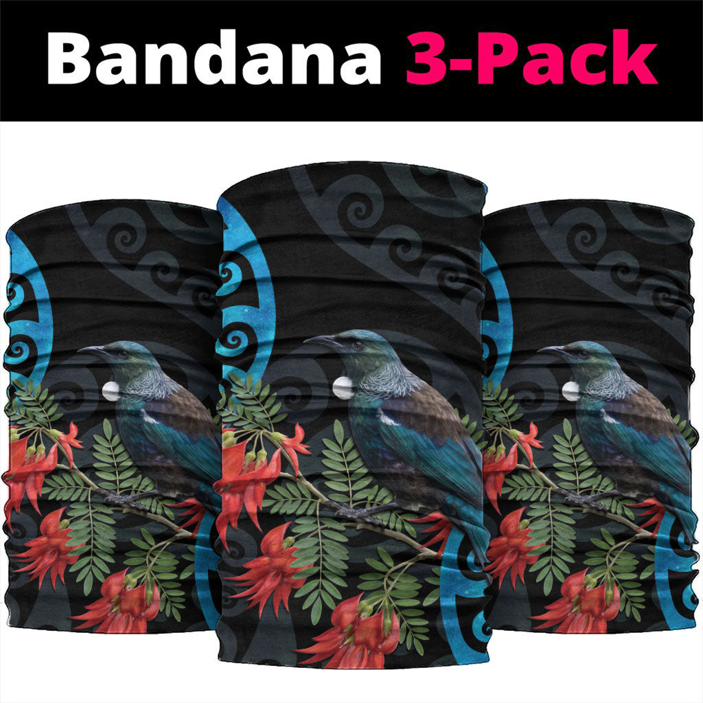 Tui Bird Kakabeak New Zealand Neck Gaiter Clianthus Galaxy Maori Koru Pattern