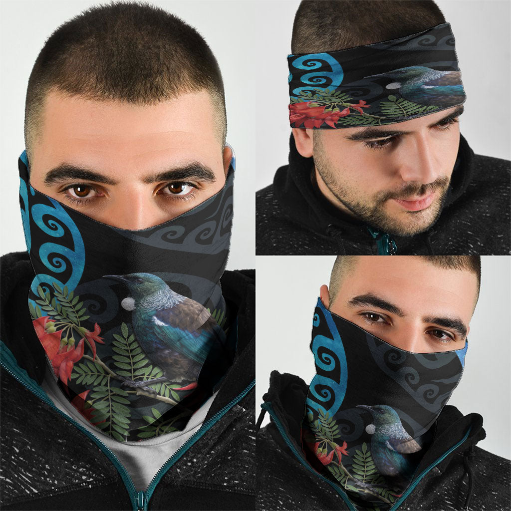 Tui Bird Kakabeak New Zealand Neck Gaiter Clianthus Galaxy Maori Koru Pattern