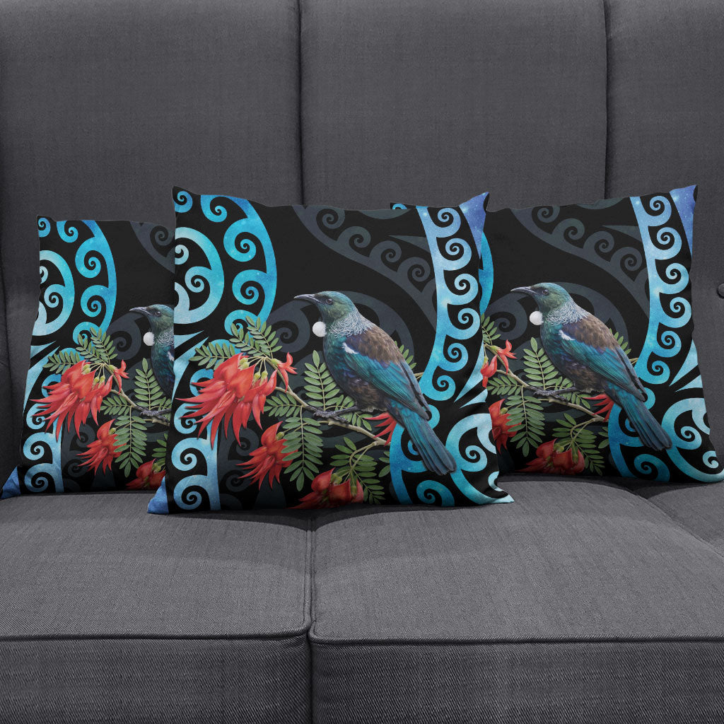 Tui Bird Kakabeak New Zealand Pillow Cover Clianthus Galaxy Maori Koru Pattern
