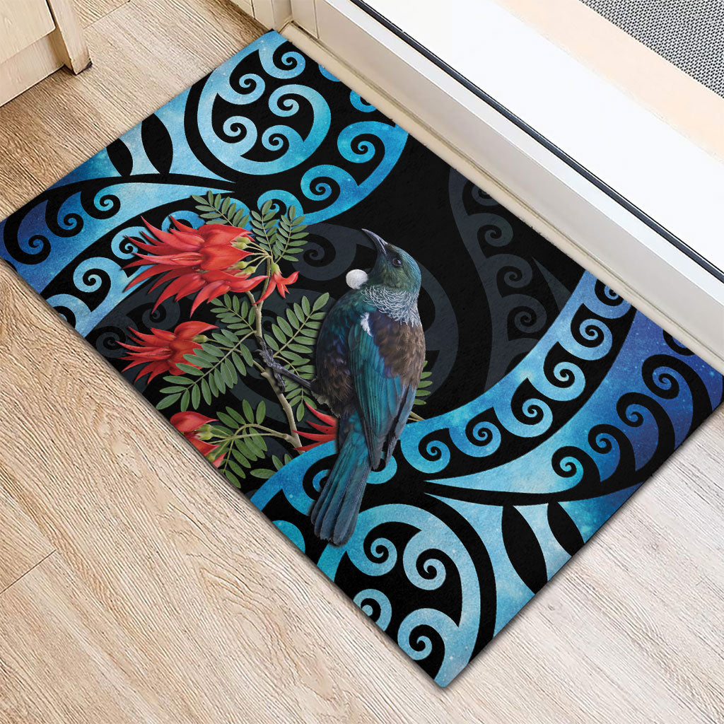 Tui Bird Kakabeak New Zealand Rubber Doormat Clianthus Galaxy Maori Koru Pattern