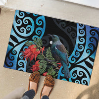 Tui Bird Kakabeak New Zealand Rubber Doormat Clianthus Galaxy Maori Koru Pattern
