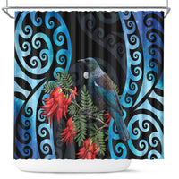 Tui Bird Kakabeak New Zealand Shower Curtain Clianthus Galaxy Maori Koru Pattern
