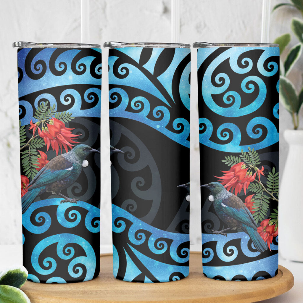 Tui Bird Kakabeak New Zealand Skinny Tumbler Clianthus Galaxy Maori Koru Pattern LT22 - Polynesian Pride