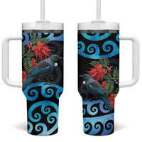 Tui Bird Kakabeak New Zealand Tumbler With Handle Clianthus Galaxy Maori Koru Pattern