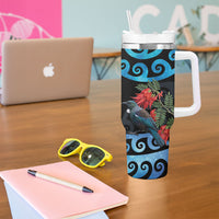 Tui Bird Kakabeak New Zealand Tumbler With Handle Clianthus Galaxy Maori Koru Pattern
