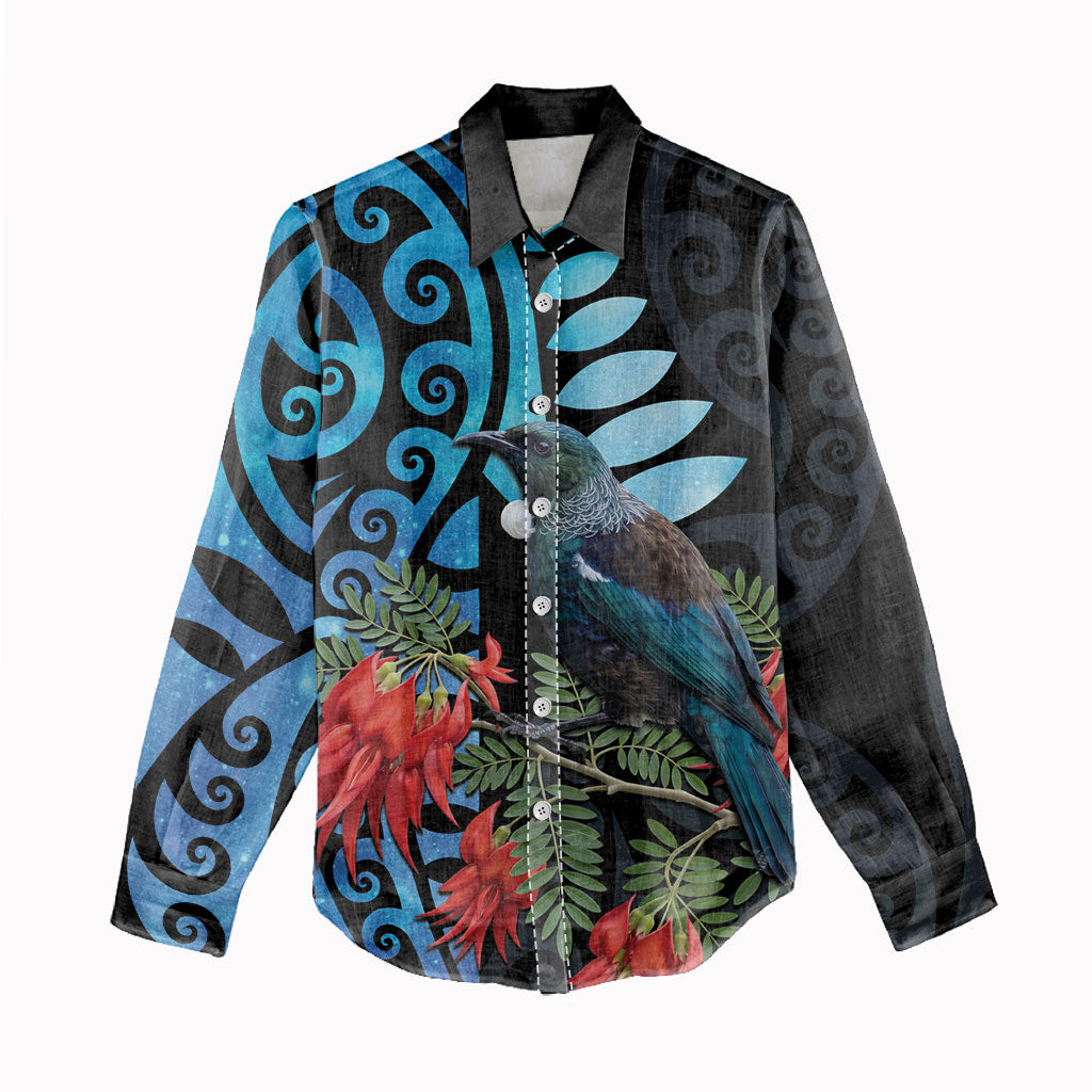 Tui Bird Kakabeak New Zealand Women Casual Shirt Clianthus Galaxy Maori Koru Pattern LT22 - Polynesian Pride