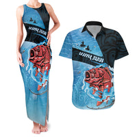 Personalised Snapper Fishing New Zealand Couples Matching Tank Maxi Dress and Hawaiian Shirt Tamure Fish Hook Maori Pattern