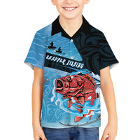 Personalised Snapper Fishing New Zealand Family Matching Off Shoulder Maxi Dress and Hawaiian Shirt Tamure Fish Hook Maori Pattern