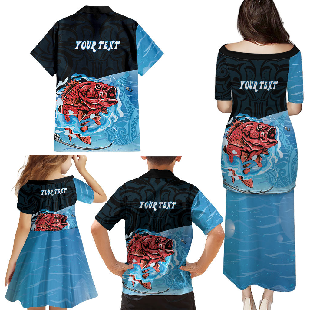 Personalised Snapper Fishing New Zealand Family Matching Puletasi and Hawaiian Shirt Tamure Fish Hook Maori Pattern