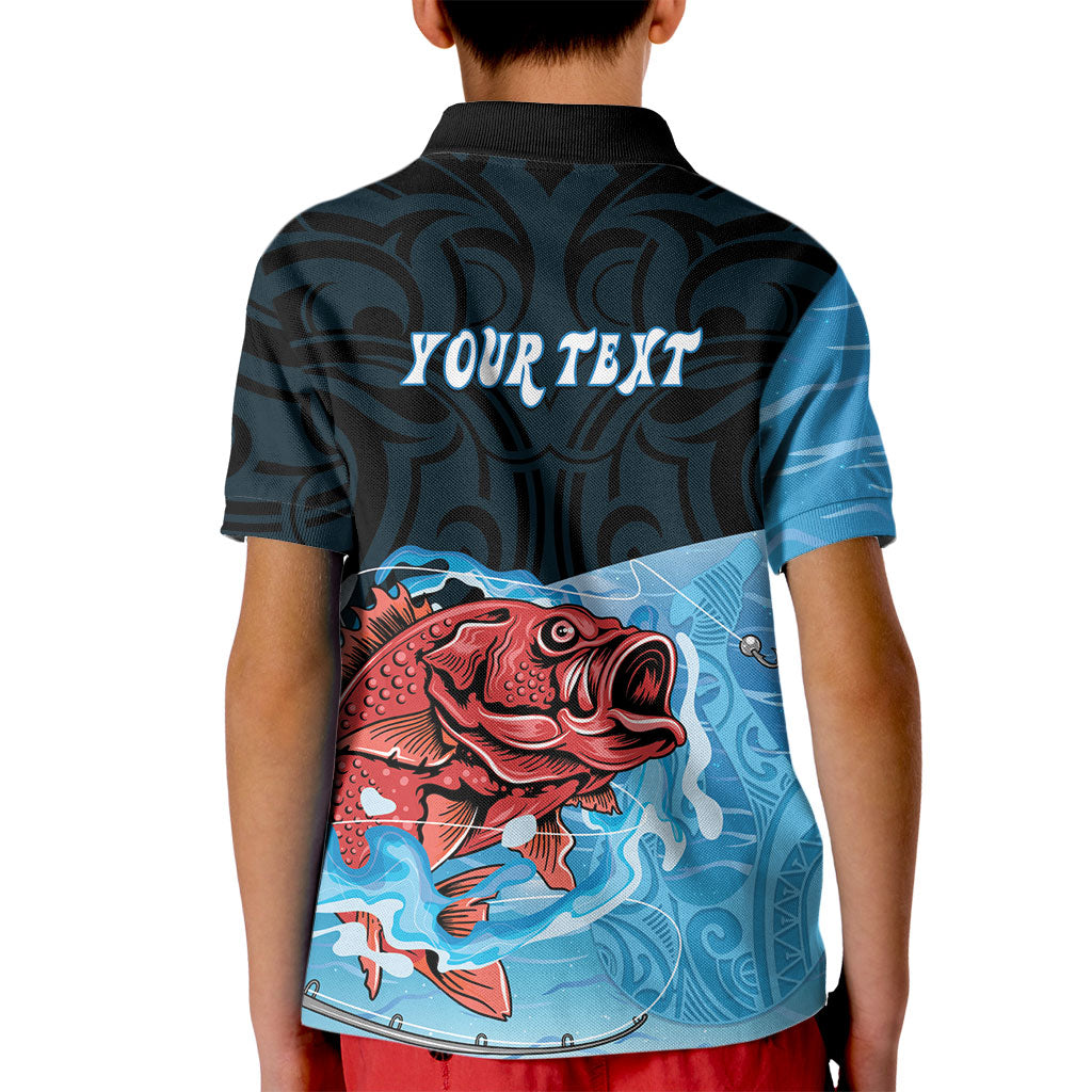 Personalised Snapper Fishing New Zealand Kid Polo Shirt Tamure Fish Hook Maori Pattern LT22 - Polynesian Pride