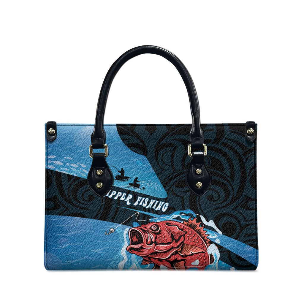 Snapper Fishing New Zealand Leather Bag Tamure Fish Hook Maori Pattern