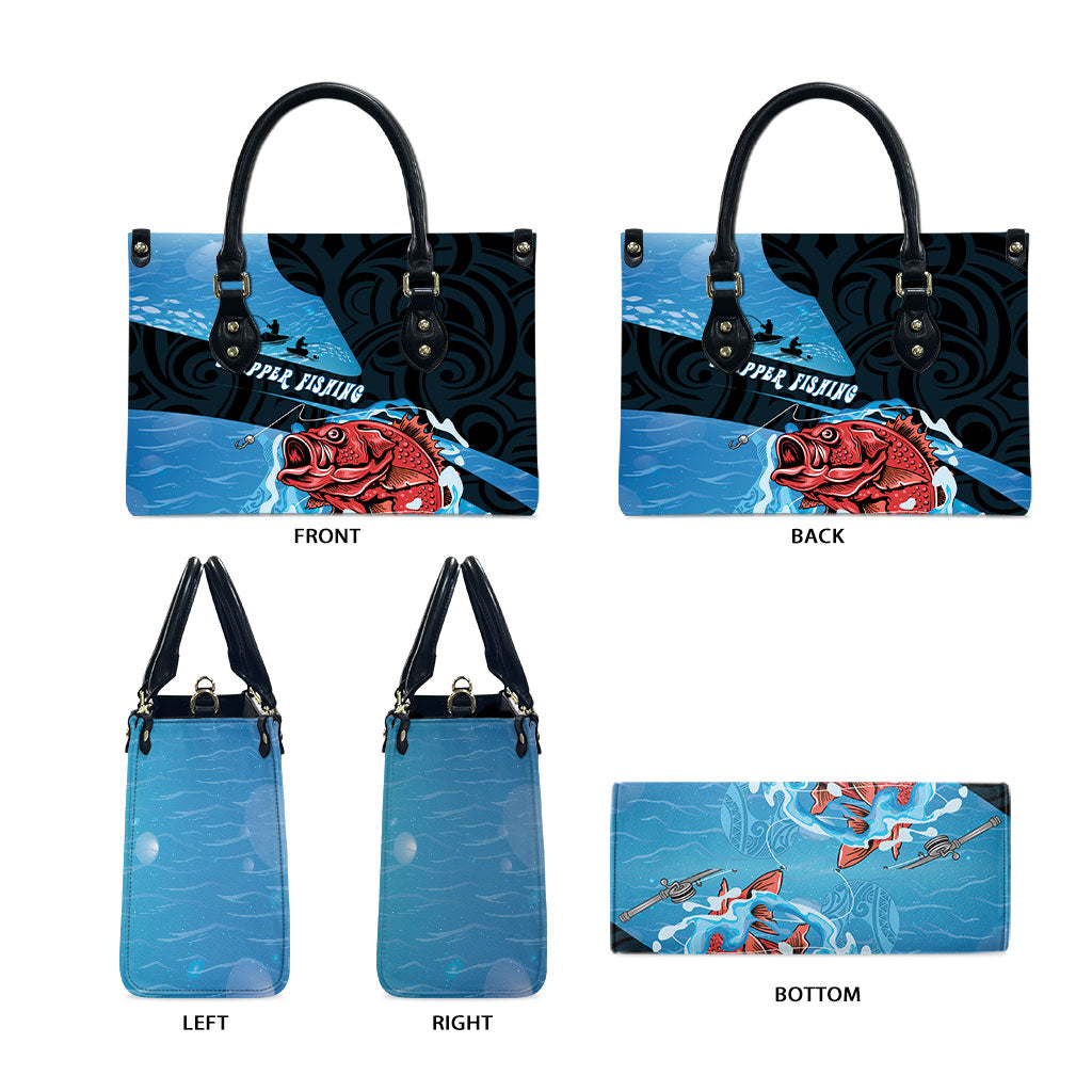 Snapper Fishing New Zealand Leather Bag Tamure Fish Hook Maori Pattern