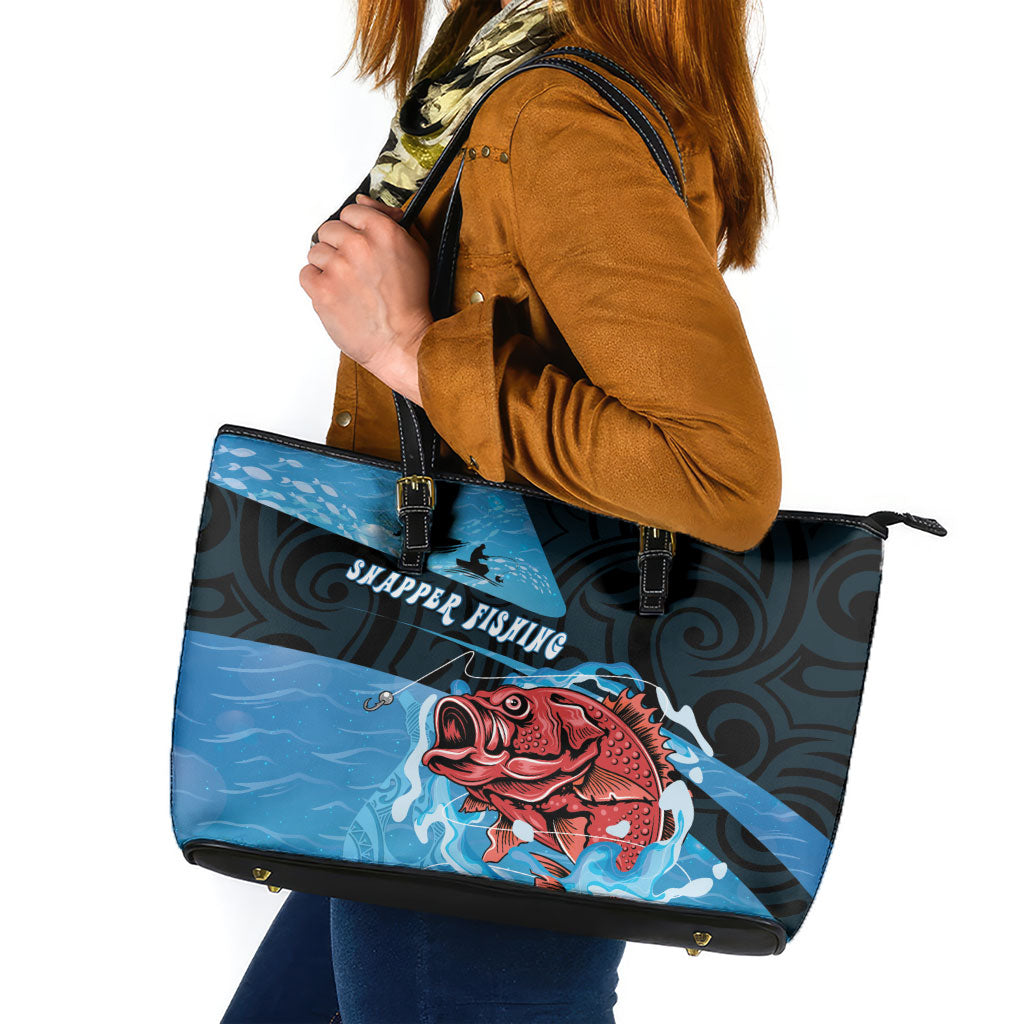 Snapper Fishing New Zealand Leather Tote Bag Tamure Fish Hook Maori Pattern