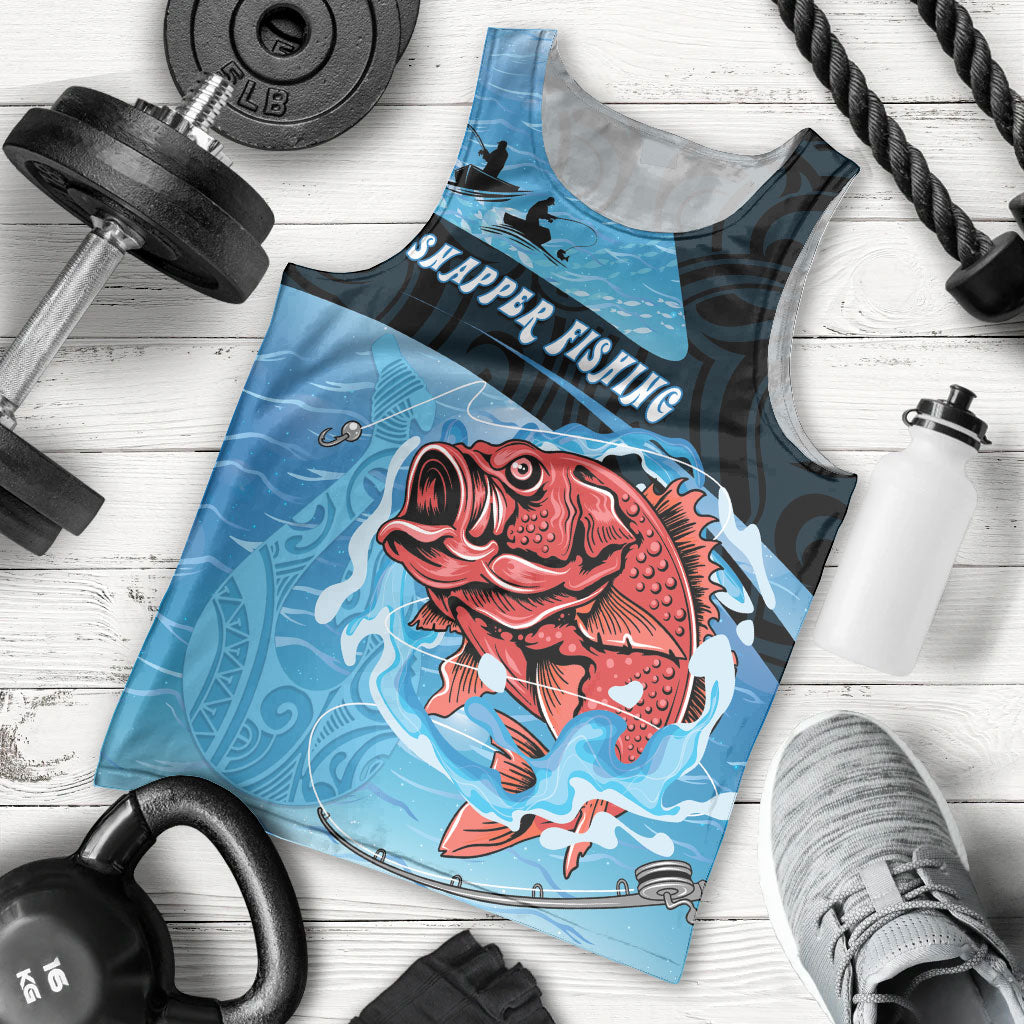 Personalised Snapper Fishing New Zealand Men Tank Top Tamure Fish Hook Maori Pattern LT22 - Polynesian Pride