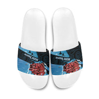 Snapper Fishing New Zealand Slide Sandals Tamure Fish Hook Maori Pattern LT22 Blue - Polynesian Pride