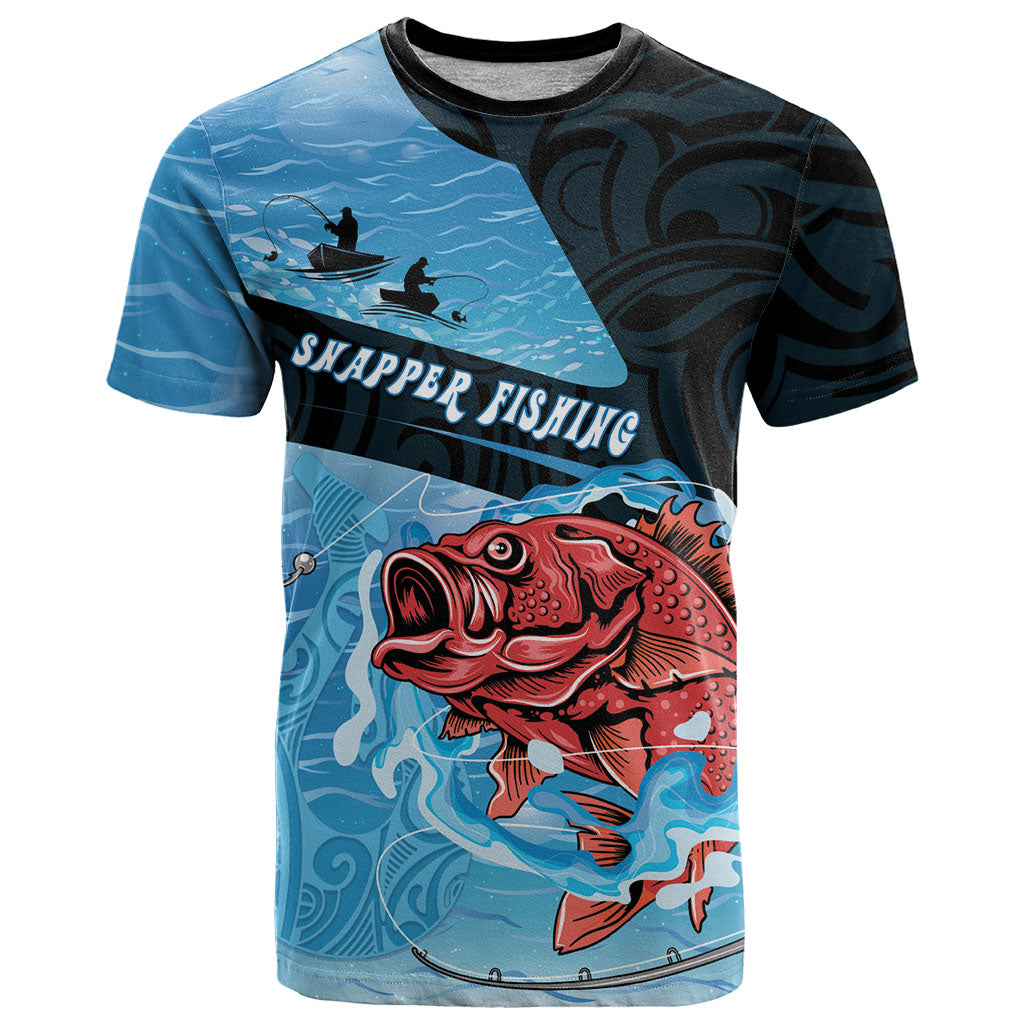 Personalised Snapper Fishing New Zealand T Shirt Tamure Fish Hook Maori Pattern