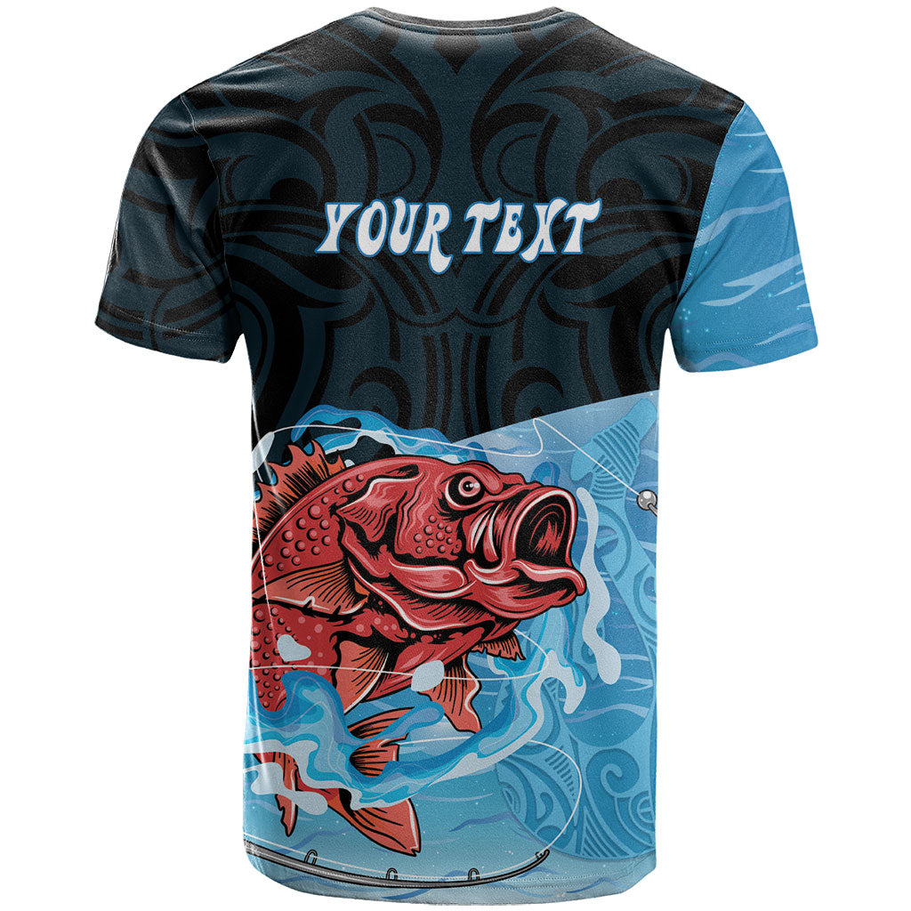 Personalised Snapper Fishing New Zealand T Shirt Tamure Fish Hook Maori Pattern