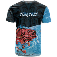 Personalised Snapper Fishing New Zealand T Shirt Tamure Fish Hook Maori Pattern