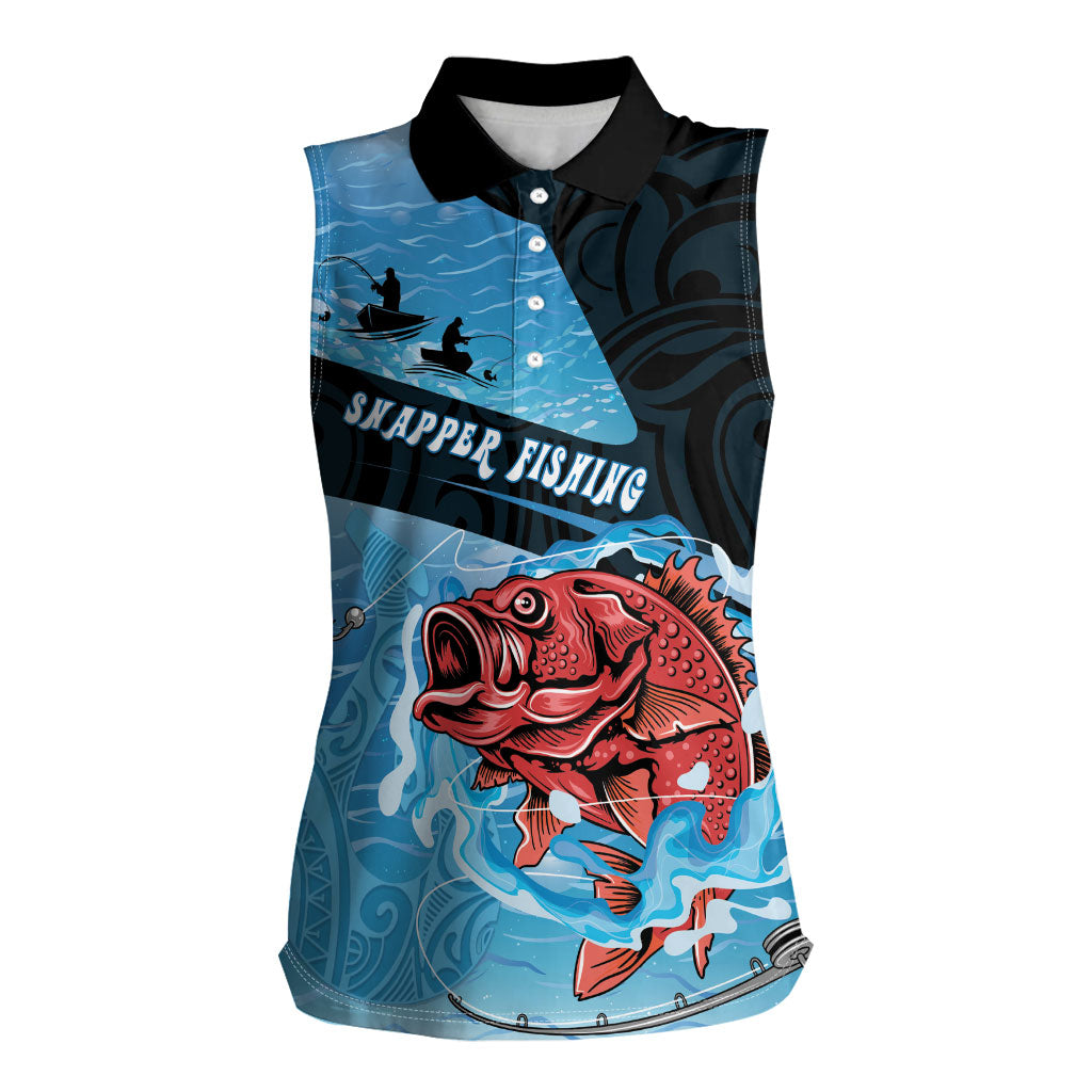 Personalised Snapper Fishing New Zealand Women Sleeveless Polo Shirt Tamure Fish Hook Maori Pattern
