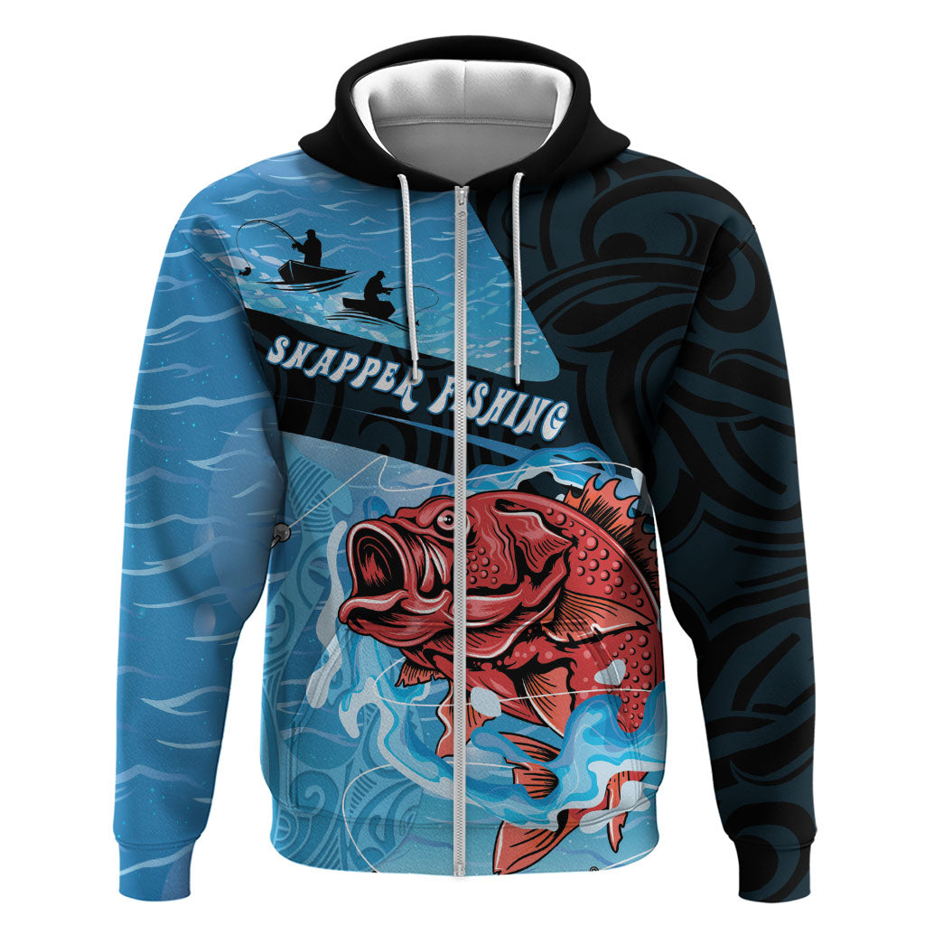 Personalised Snapper Fishing New Zealand Zip Hoodie Tamure Fish Hook Maori Pattern