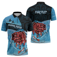 Personalised Snapper Fishing New Zealand Zipper Polo Shirt Tamure Fish Hook Maori Pattern LT22 - Polynesian Pride