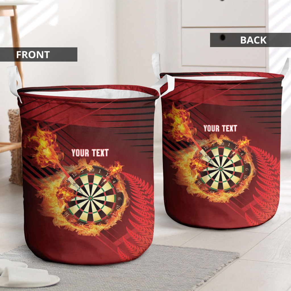 Personalised Darts New Zealand Laundry Basket Silver Fern Red Color LT22 - Polynesian Pride