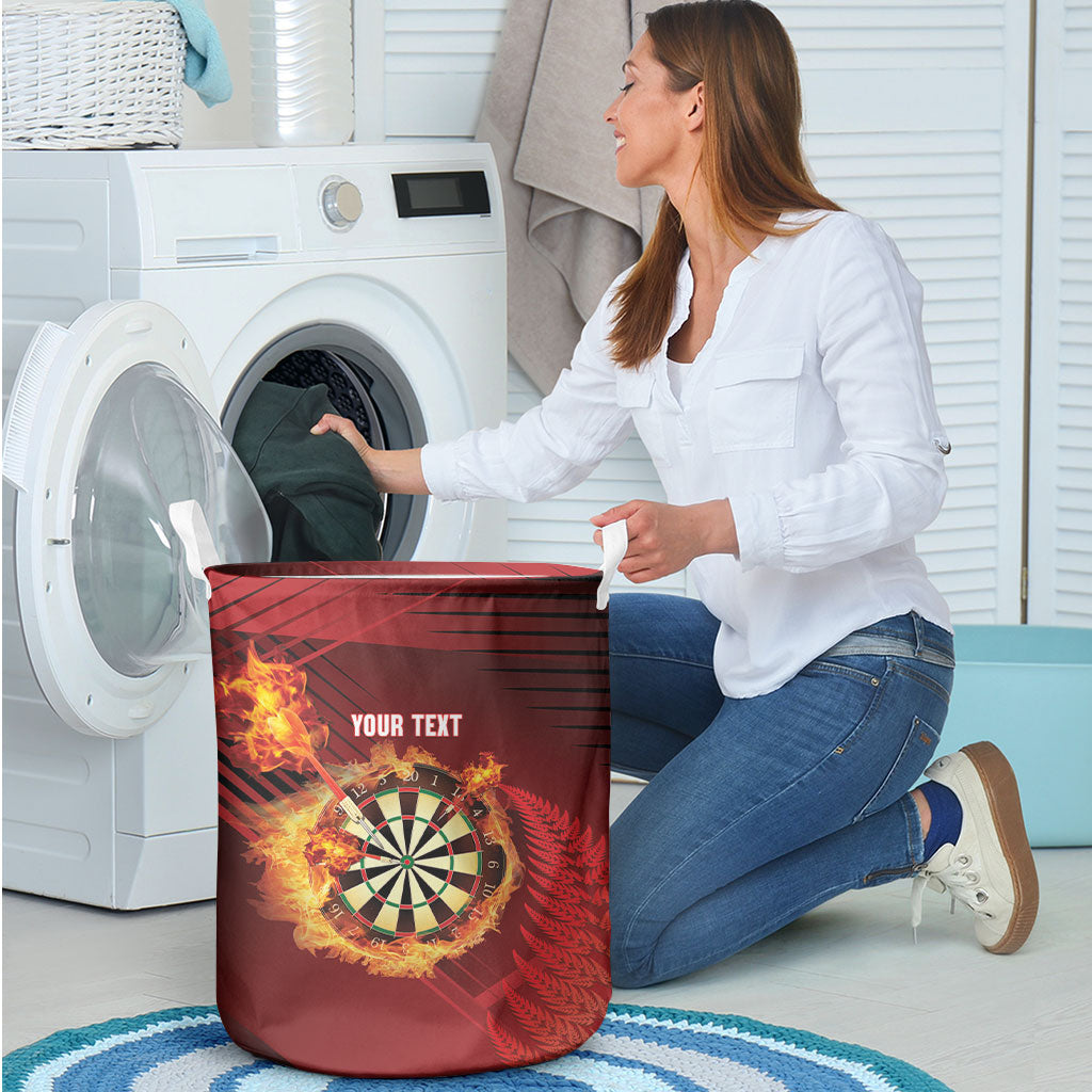 Personalised Darts New Zealand Laundry Basket Silver Fern Red Color LT22 - Polynesian Pride