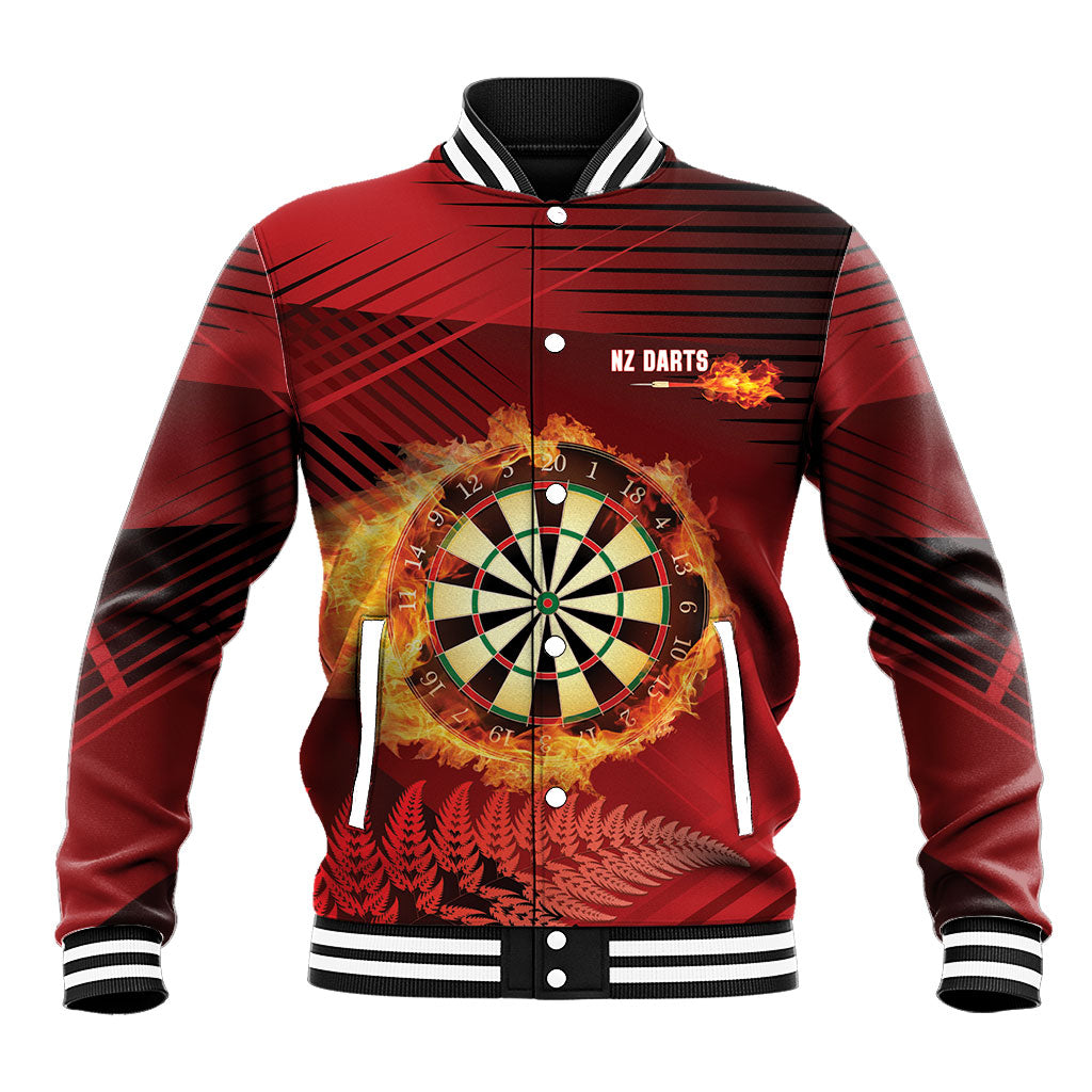 Personalised Darts New Zealand Baseball Jacket Silver Fern Red Color
