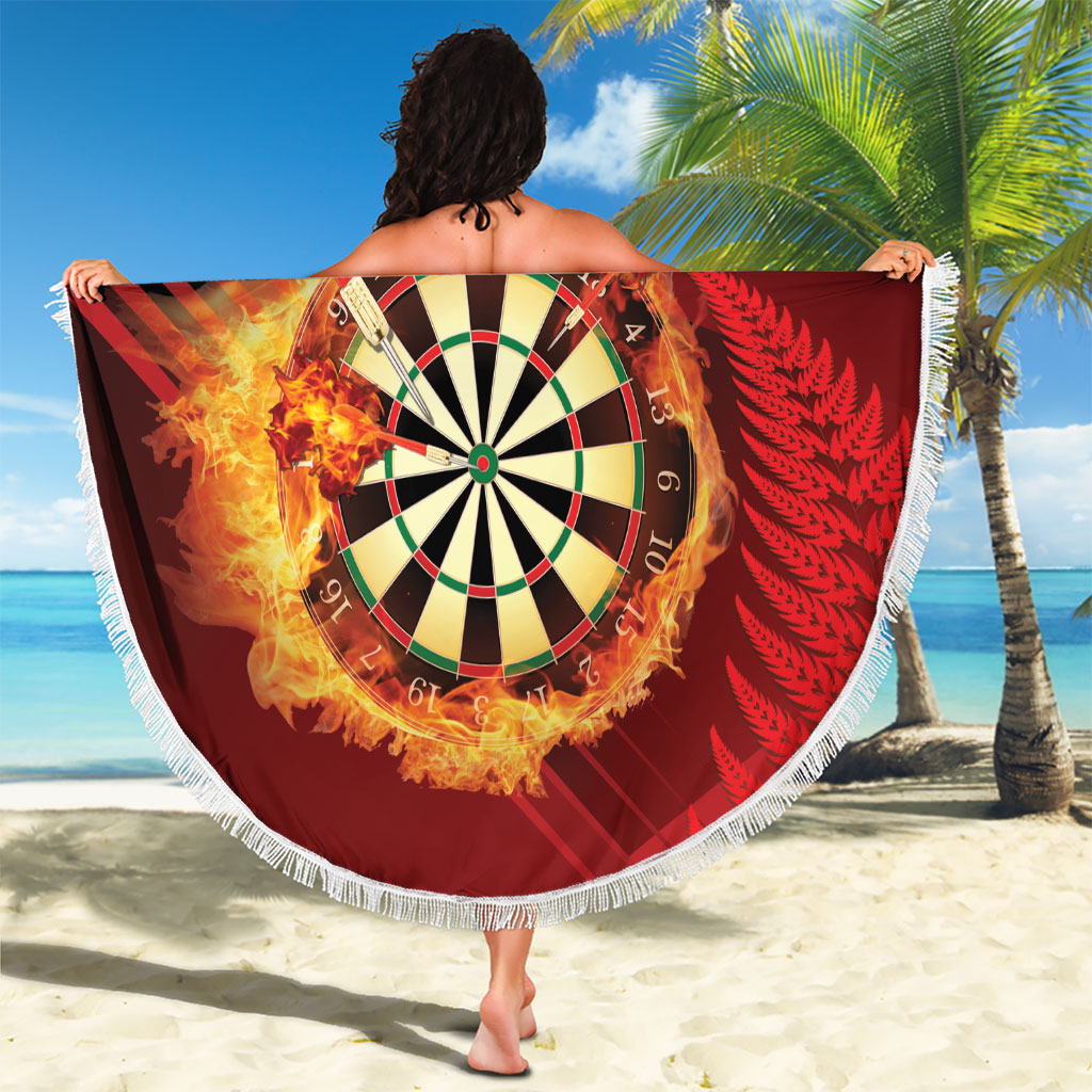 Personalised Darts New Zealand Beach Blanket Silver Fern Red Color