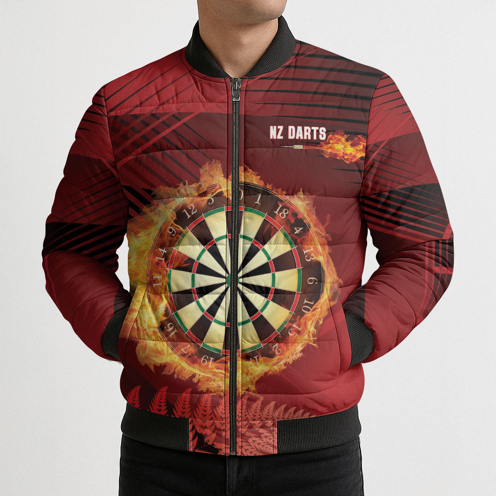 Personalised Darts New Zealand Bomber Puffer Jacket Silver Fern Red Color