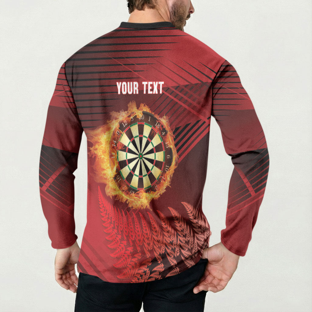 Personalised Darts New Zealand Button Sweatshirt Silver Fern Red Color