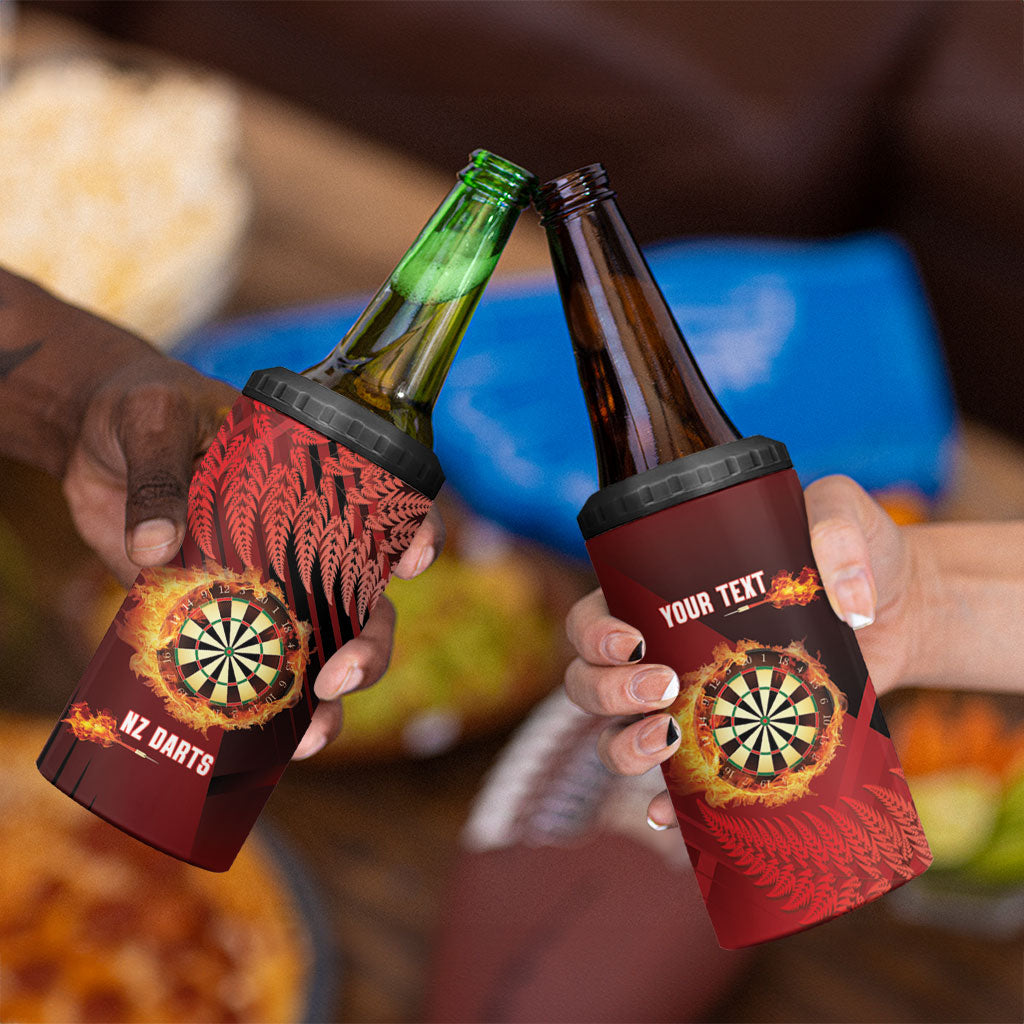Personalised Darts New Zealand 4 in 1 Can Cooler Tumbler Silver Fern Red Color