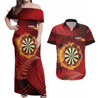 Personalised Darts New Zealand Couples Matching Off Shoulder Maxi Dress and Hawaiian Shirt Silver Fern Red Color