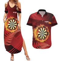 Personalised Darts New Zealand Couples Matching Summer Maxi Dress and Hawaiian Shirt Silver Fern Red Color