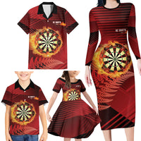 Personalised Darts New Zealand Family Matching Long Sleeve Bodycon Dress and Hawaiian Shirt Silver Fern Red Color LT22 - Polynesian Pride