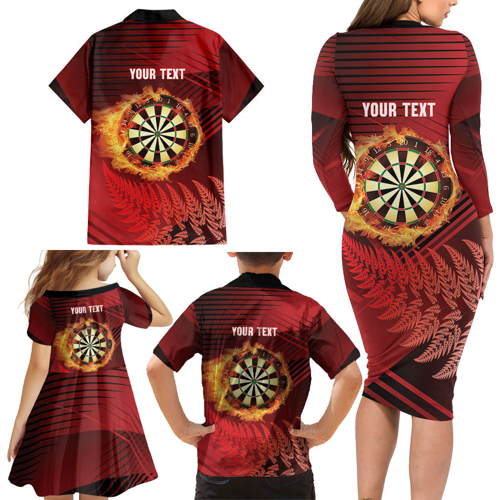 Personalised Darts New Zealand Family Matching Long Sleeve Bodycon Dress and Hawaiian Shirt Silver Fern Red Color LT22 - Polynesian Pride