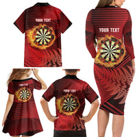 Personalised Darts New Zealand Family Matching Long Sleeve Bodycon Dress and Hawaiian Shirt Silver Fern Red Color LT22 - Polynesian Pride