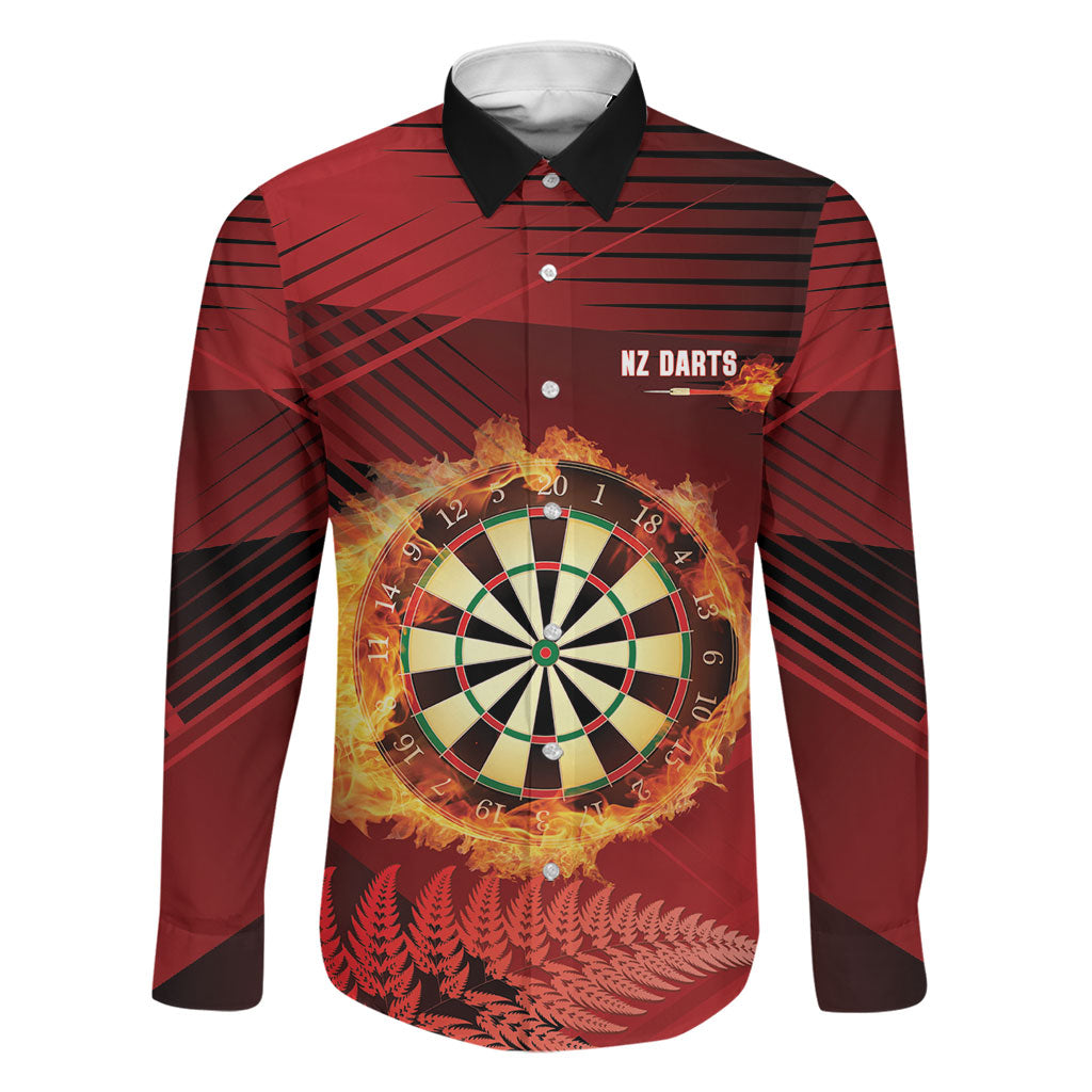 Personalised Darts New Zealand Family Matching Long Sleeve Bodycon Dress and Hawaiian Shirt Silver Fern Red Color LT22 Dad's Shirt - Long Sleeve Red - Polynesian Pride