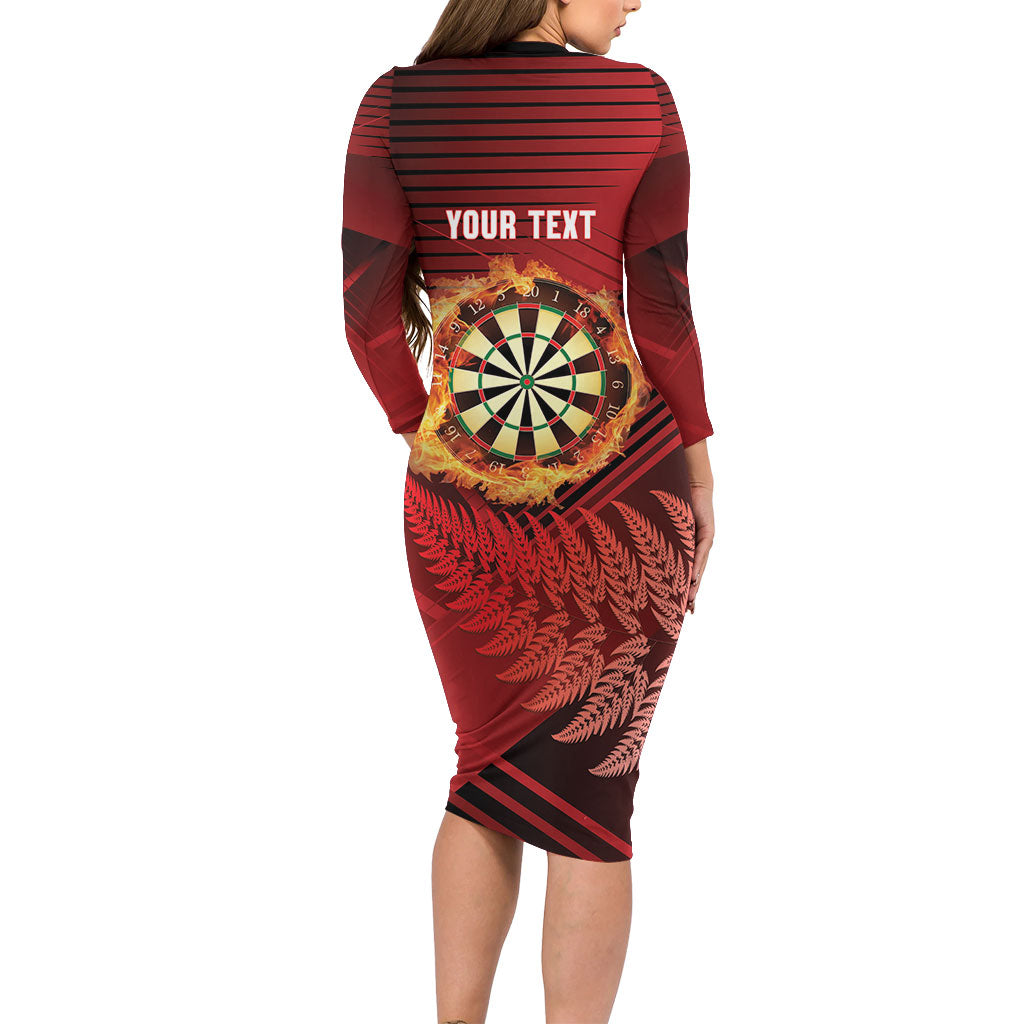 Personalised Darts New Zealand Family Matching Long Sleeve Bodycon Dress and Hawaiian Shirt Silver Fern Red Color LT22 - Polynesian Pride