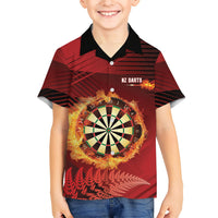 Personalised Darts New Zealand Family Matching Long Sleeve Bodycon Dress and Hawaiian Shirt Silver Fern Red Color LT22 Son's Shirt Red - Polynesian Pride