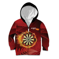 Personalised Darts New Zealand Kid Hoodie Silver Fern Red Color LT22 Zip Hoodie Red - Polynesian Pride