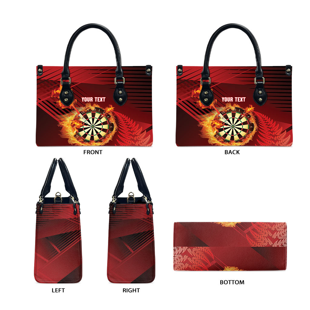 Personalised Darts New Zealand Leather Bag Silver Fern Red Color