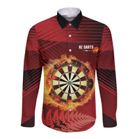 Personalised Darts New Zealand Long Sleeve Button Shirt Silver Fern Red Color