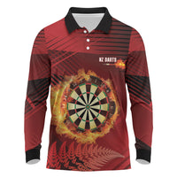 Personalised Darts New Zealand Long Sleeve Polo Shirt Silver Fern Red Color LT22 Red - Polynesian Pride