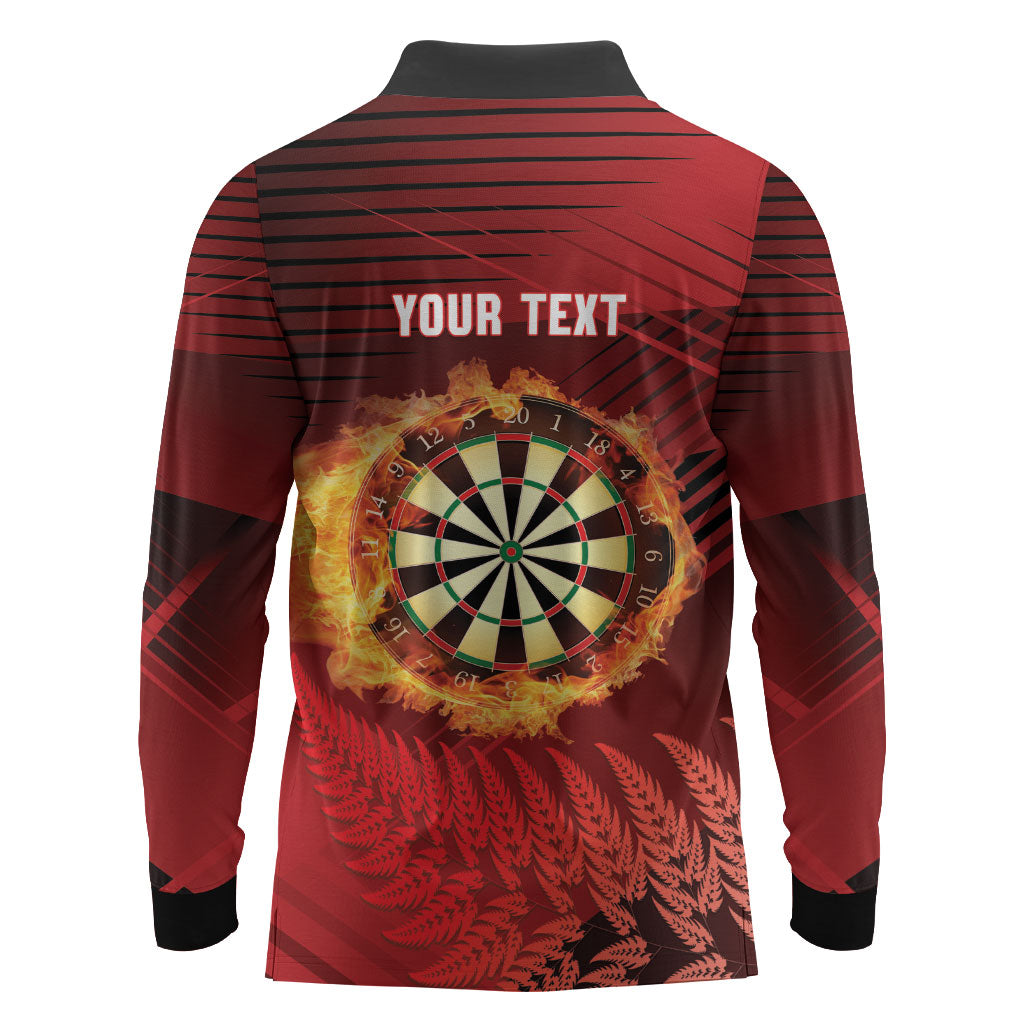 Personalised Darts New Zealand Long Sleeve Polo Shirt Silver Fern Red Color LT22 - Polynesian Pride