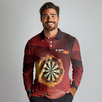 Personalised Darts New Zealand Long Sleeve Polo Shirt Silver Fern Red Color LT22 - Polynesian Pride